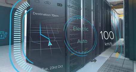 Poster - Animation of eco icons and data processing over computer servers