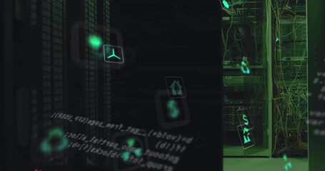 Poster - Animation of eco icons and data processing over computer servers