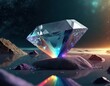 illustration of transparent crystal, diamond like gemstone reflection on light glow with rai