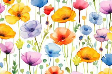 Wall Mural - Watercolor flower pattern background