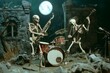 © Polina - Depict a band of animated skeletons playing instruments made of bones, their music echoing through a moonlit graveyard.