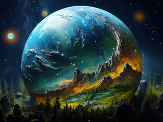 Wall Mural - a surreal painting of an alien planet