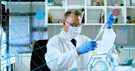 Poster - Animation of data processing over caucasian male scientist in laboratory
