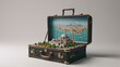 a vintage suitcase opened, and turky as a touristic destination popping out of it 