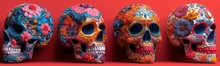 Flower Skulls - A Vibrant And Colorful Display Of Skulls Adorned With Flowers, Showcasing A Unique And Creative Artistic Expression. Generative AI