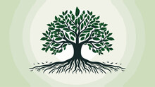 Abstract Strong Tree With Roots  Symbolizing The Foundation And Growth Of Hard Work. Simple Vector Art