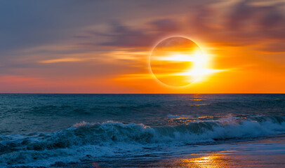 Wall Mural - Beauty sunset over the sea - Beautiful landscape with Solar Eclipse