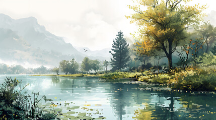 Wall Mural - illustration with the drawing of a Lake