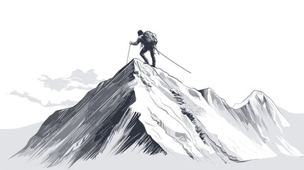 Wall Mural - Abstract mountain climber reaching the summit  representing the triumph of hard work. simple Vector art