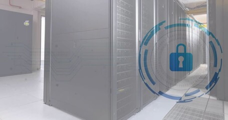 Poster - Animation of scope scanning with padlock icon over server room