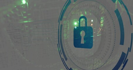 Poster - Animation of scope scanning with padlock icon over server room