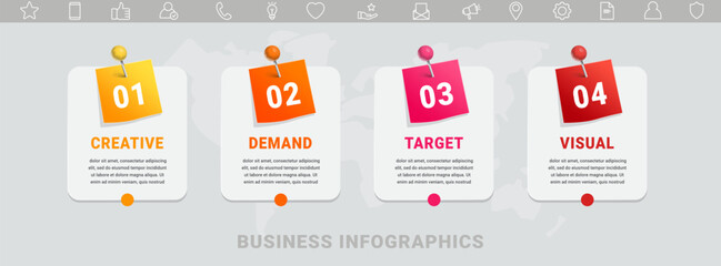 Infographic vector futuristic template with four steps and options square shape. Modern infographics business concept for diagrams, flow charts, websites, banners, presentations.