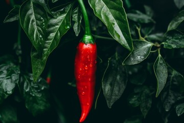 Wall Mural - Close-up of ripe red chili pepper ready for harvest with vibrant and fresh appearance