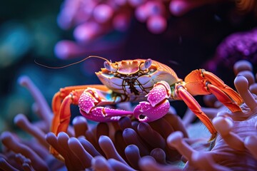 Canvas Print - The vivid world of coral reefs, alive with colorful coral species and crabs, showcasing underwater beauty.