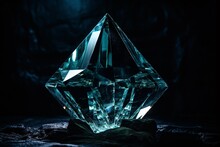 a large glass diamond on a rock