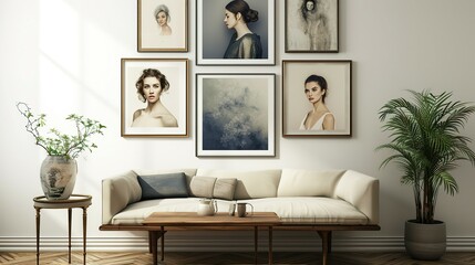 traditional gallery wall mockup, a gallery wall of picture frames in a variety of sizes mockup