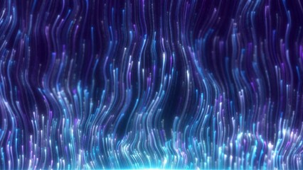 Wall Mural - Blue technology data flow, blue light stripes flow, abstract information flow from luminous stream of lines. Blue particle light flow, elegant wave lines rise.
