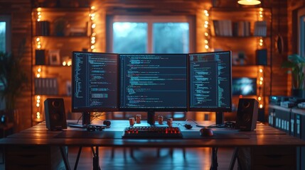 Leinwandbilder - The development of programming and coding technologies. The design of websites. The employment of a programmer in the office of a software development company.