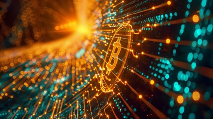 Poster - Bitcoin blockchain concept illustration. Fintech technology abstract background.