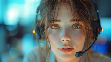 Poster - Call us if you need us. View of a woman wearing a headset at work in a call center.