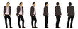 Vector concept conceptual silhouette of a men standing, hands in pockets  from different perspectives isolated on white background. A metaphor for confidence, fashion, business and lifestyle