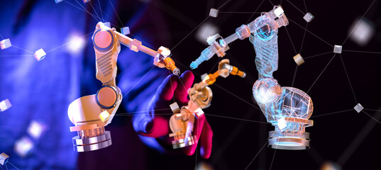 Poster - Neural network 3D illustration. Big data and cybersecurity