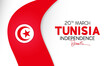 Happy Tunisia independence day celebration every year in 20th March. National holiday day of Tunisia's waving flags. Vector illustration for banner, greeting card, poster with background.