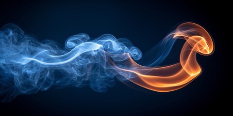 Fototapete - A Delicate Swirl of Blue Smoke Dances Across a Dark Background, Evoking a Sense of Calm Fluidity and Serene Movement, Generative AI