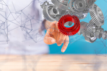 Poster - gear Futuristic in Industry 4.0 and business virtual diagram - neural network exposure digital