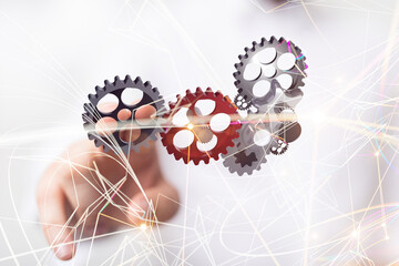 Poster - gear Futuristic in Industry 4.0 and business virtual diagram