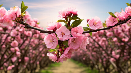 Wall Mural - pink blossom orchard at spring