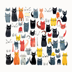 set of cartoon doodle cats vector grapich design v3
