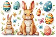 Happy Easter Eggs Basket Egg basket. Bunny in Resurrected flower Garden. Cute 3d striped patterns easter rabbit illustration. Easter easter bunny card wallpaper Champagne