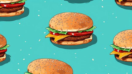 Wall Mural - Teal Background with hamburgers