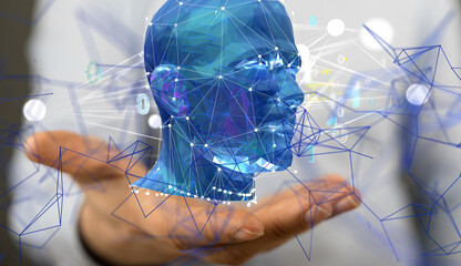 Poster - Digital cyberspace with particles and Digital data network connections concept. - neural network exposure digital