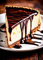 Wall Mural - cheesecake with chocolate glaze. Selective focus.
