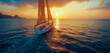 Aerial view of sailboat at sunset