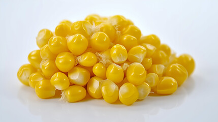 Wall Mural - Fresh yellow corn kernels piled neatly on white background