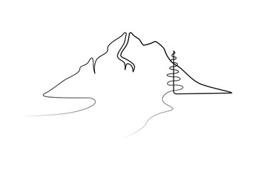 Wall Mural - Continuous one-line mountain art . and outline nature landscape view single-line vector illustration.
