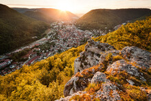 Sunset On Swabian Alb Landscapes, View To Bad Urach, Germany