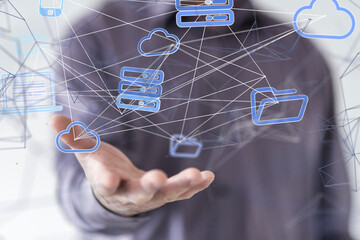 Poster - conference Digital Network and data concept 3d - neural network exposure digital