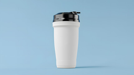 Wall Mural - Blank white protein shaker mockup on blue background