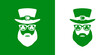 Día de San Patricio. Logo con silueta de sombrero de leprechaun con gafas de sol con treboles y barba para felicitaciones y tarjetas
