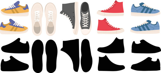  sneakers, set of sports shoes in flat style vector