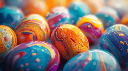 Wall Mural - abstract colorful marbling acrylic painted easter eggs. colorful easter eggs background. colorful ea