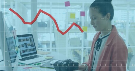 Poster - Animation of financial data processing over asian businesswoman in office