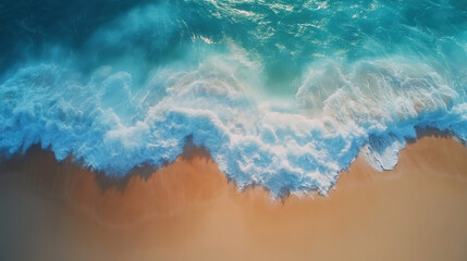 Wall Mural - Generous Drone top view waves crashing on sand beach,Nature ocean sea beach background