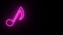 Glowing Music Notes Symbol. Neon Note Music Sign And Symbol On Black Background. Neon Light Glow Effect. Musical Note Line Icon. Music Sign. 3D Line Neon Glowing Icon.