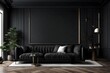 Home interior, luxury modern dark living room interior, black empty wall mock up, 3d render
