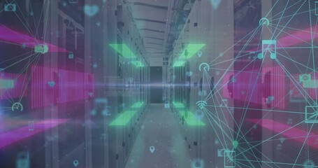 Poster - Animation of icons and digital data processing over computer servers